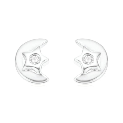 My First Diamond Kids Sterling Silver Moon Stud Earrings