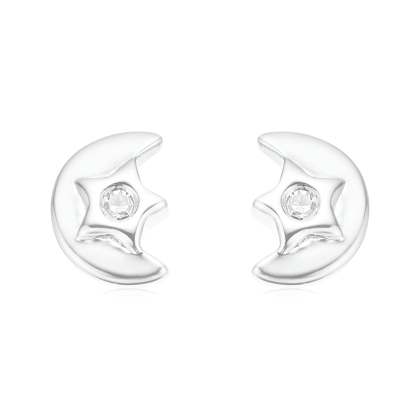 My First Diamond Kids Sterling Silver Moon Stud Earrings