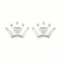 My First Diamond Kids Sterling Silver Round Brilliant Cut Diamond Set Crown Stud Earrings