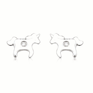 My First Diamond Kids Sterling Silver Round Brilliant Cut Diamond Set Horse Kids Stud Earrings