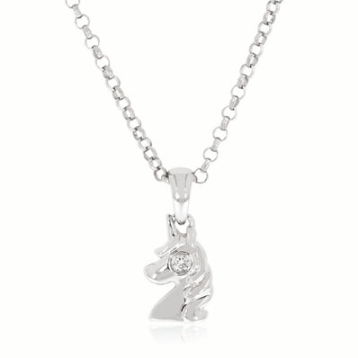 My First Diamond Kids Sterling Silver Round Brilliant Cut Diamond Set Unicorn Necklace