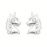 My First Diamond Kids Sterling Silver Round Brilliant Cut Diamond Set Unicorn Stud Earrings