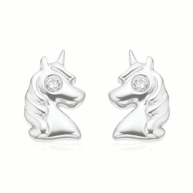 My First Diamond Kids Sterling Silver Round Brilliant Cut Diamond Set Unicorn Stud Earrings