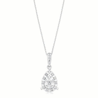 9ct White Gold Round Brilliant Cut 0.10 CARAT tw of Diamonds Pendant