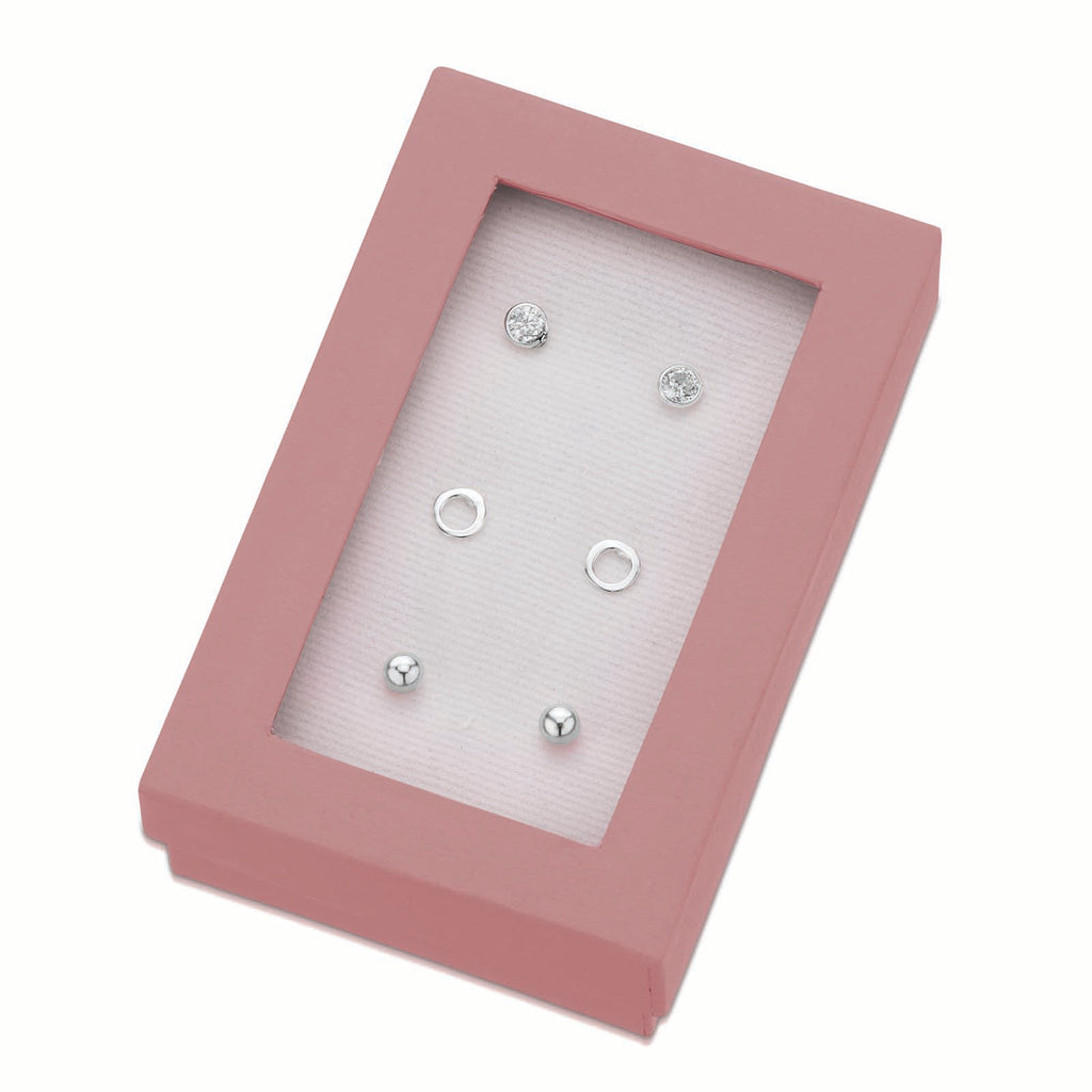 Sterling Silver & Cubic Zirconia 3 Earrings Box Set