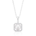 Sterling Silver  Button 8.5 mm White Fresh Water Pearl Cubic Zirconia Pendant