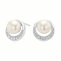 Sterling Silver8-8.5mm Fresh Water Pearls and Cubic Zirconia  Stud Earrings