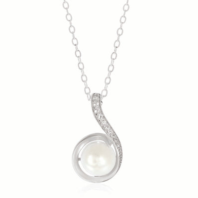 Sterling Silver 8.5-9 mm Fresh Water Pearl and Cubic Zirconia Pendant