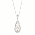 Sterling Silver  Button 6.5-7 mm White Fresh Water Pearl Cubic Zirconia Pendant