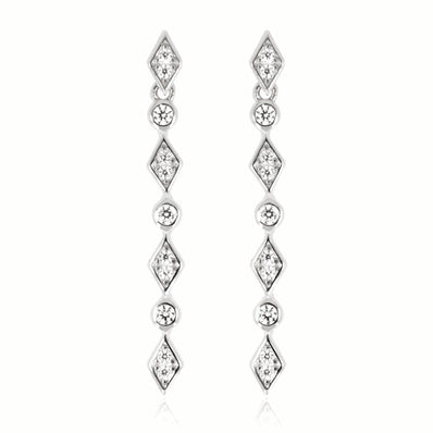 Sterling Silver Round White Cubic Zirconia Silver Drop Earrings