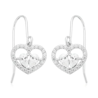 Sterling Silver Pear & Round White Cubic Zirconia Drop Earrings