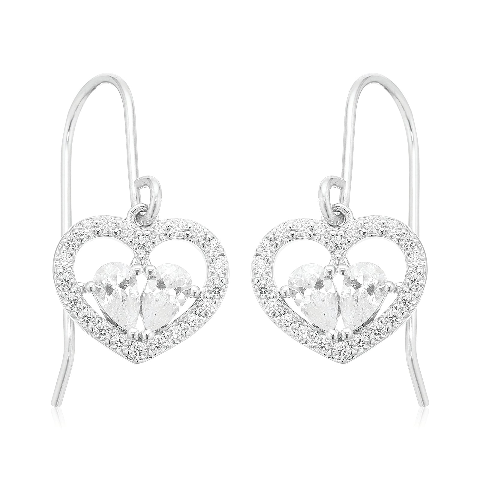 Sterling Silver Pear & Round White Cubic Zirconia Drop Earrings