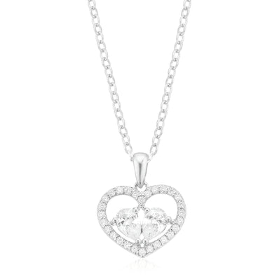 Sterling Silver Pear & Round White Cubic Zirconia Pendant