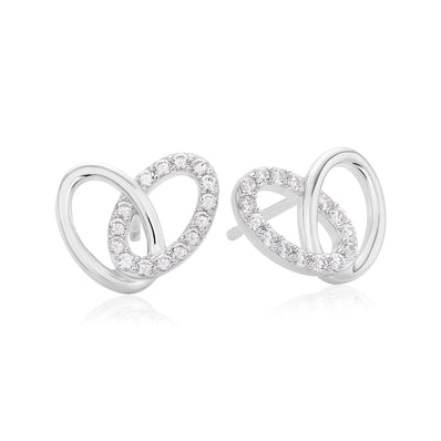 Sterling Silver Round White Cubic Zirconia Heart Stud Earrings