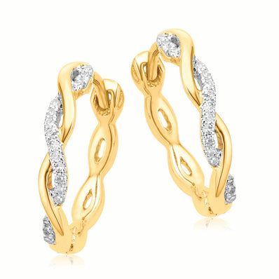 9ct Yellow Gold Round Brilliant Cut Diamond Set Huggies Earrings