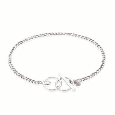 Sterling Silver 19 cm Cubic Zirconia Double Circle T-bar Bracelet