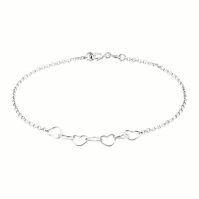 Sterling Silver  19cm Hearts Link Bracelet