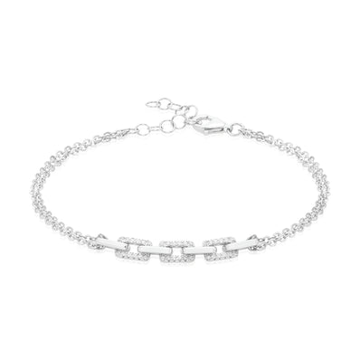 Sterling Silver 19.5cm White Cubic Zirconia Double Chain Bracelets