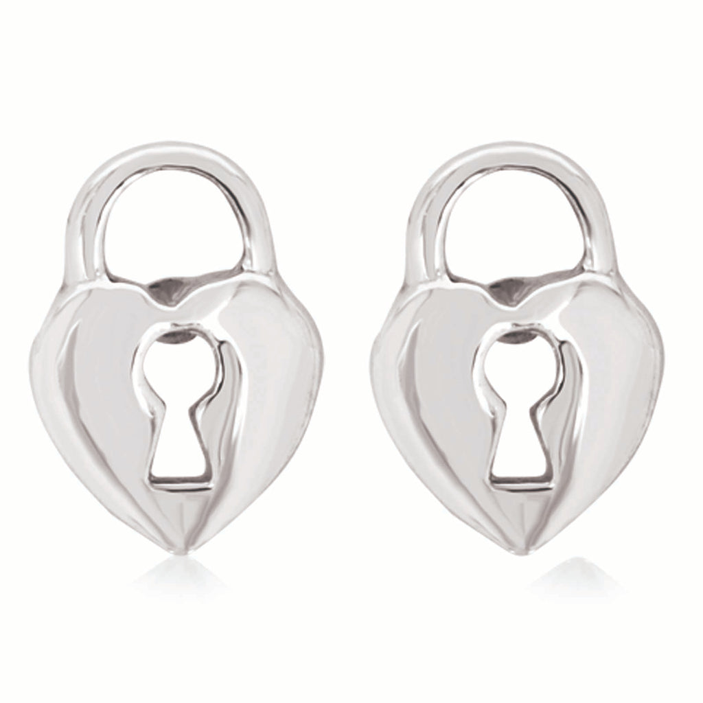 Sterling Silver Heart Lock Stud Earrings