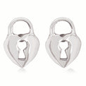 Sterling Silver Heart Lock Stud Earrings