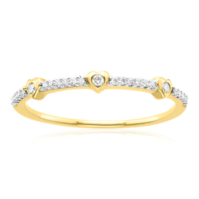 9ct Yellow Gold with Round Brilliant Cut 0.09 CARAT tw of Diamond Dress Ring