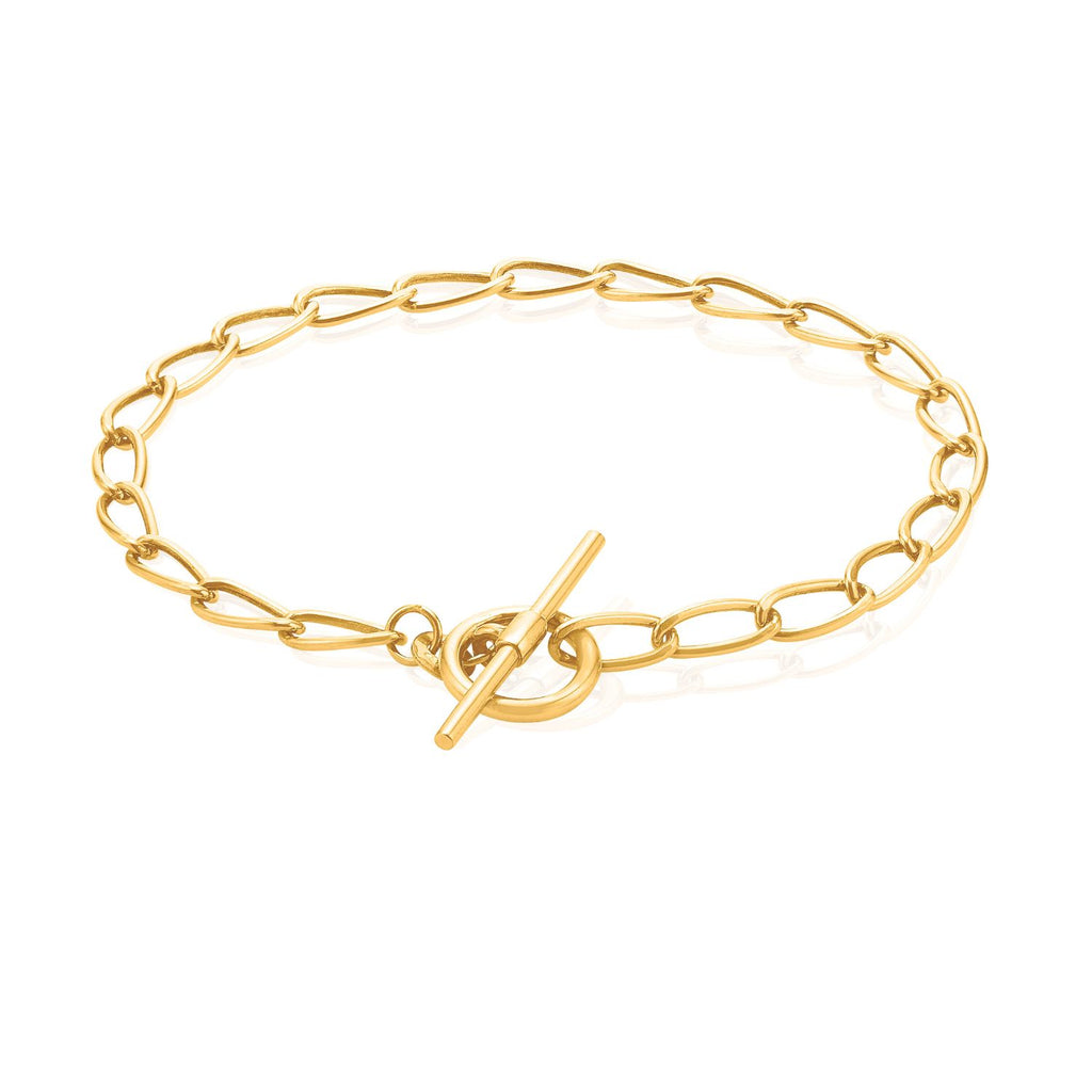 9ct Yellow Gold Silver Filled Oval Curb T-bar Bracelet
