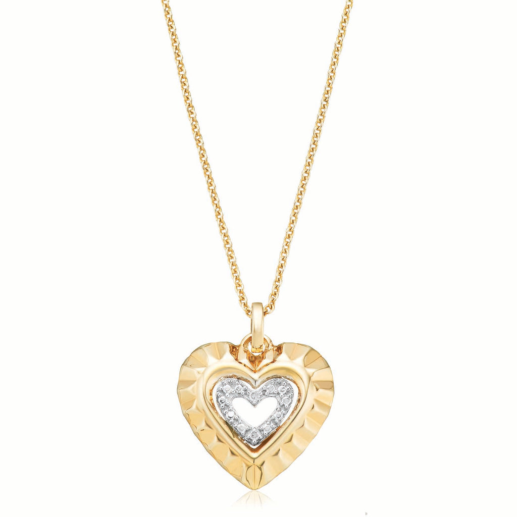 9ct Yellow Gold Round Brilliant Cut Diamond Set Heart Pendant