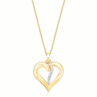 9ct Yellow Gold Round Brilliant Cut Diamond Set Heart Pendant