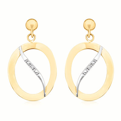 9ct Yellow Gold Diamond Set Oval Cross  Drop Earrings