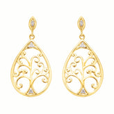 9ct Yellow Gold Diamond Set Tree of Life  Drop Earrings