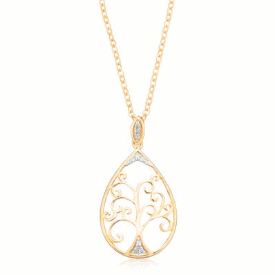 9ct Yellow Gold Diamond Set Tree of Life Pendant