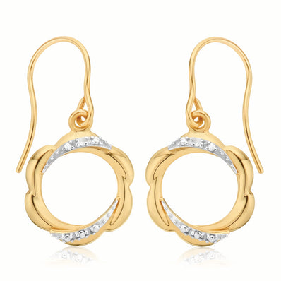 9ct Yellow Gold Round Brilliant Cut Diamond Set  Drop Earrings