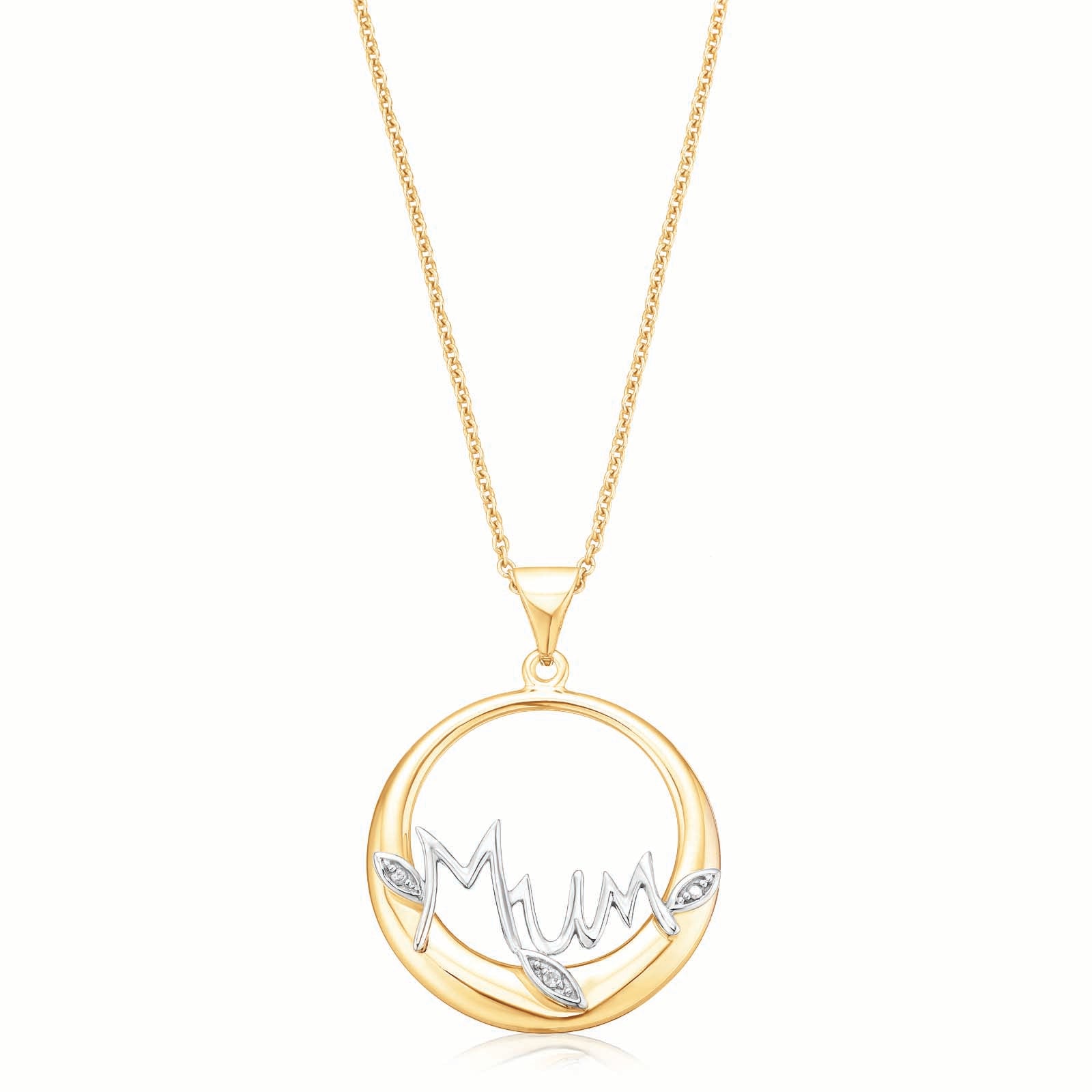 9ct Yellow Gold Diamond Set Mum Pendant
