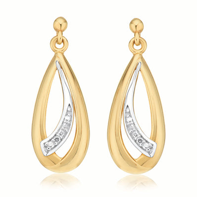 9ct Yellow Gold Round Brilliant Cut Diamond Set  Drop Earrings