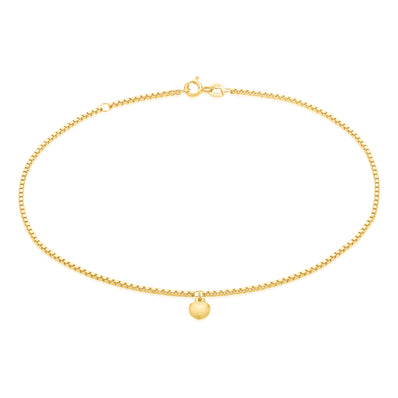 9ct Yellow Gold & Silver-filled 27cm Heart Drop Anklets