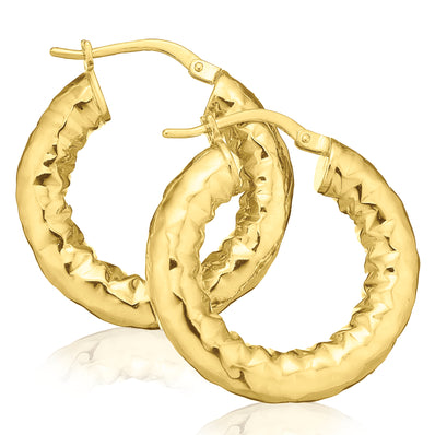 9ct Yellow Gold Silver Filled 15mm Diamond Cut Hoop Earrings