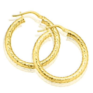 9ct Yellow Gold Silver Filled 20mm Engraved Hoop Earrings