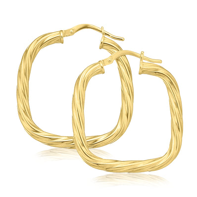 9ct Yellow Gold Silver Filled Square Twist Hoop Earrings