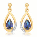 9ct Yellow Gold Pear Cut 4X6mm Created Sapphire & Diamond Set Drop Earrings