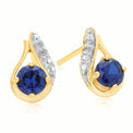 9ct Yellow Gold 4mm Created Sapphire Diamond Set  Stud Earrings
