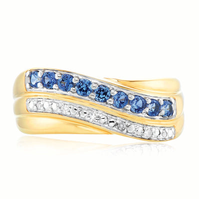 9ct Yellow Gold Round Brilliant Cut  2 mm Created Sapphire Diamond Set Ring