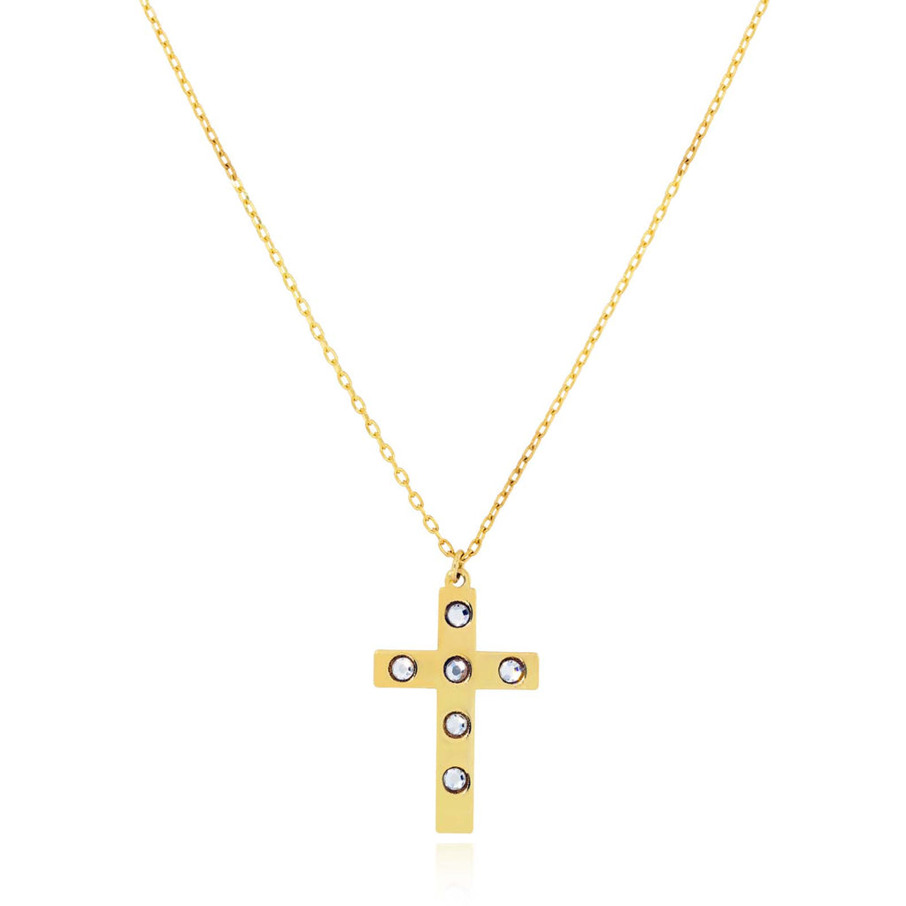 9ct Yellow Gold 45 cm Cubic Zirconia Cross Necklace