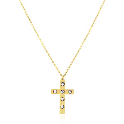 9ct Yellow Gold 45 cm Cubic Zirconia Cross Necklace