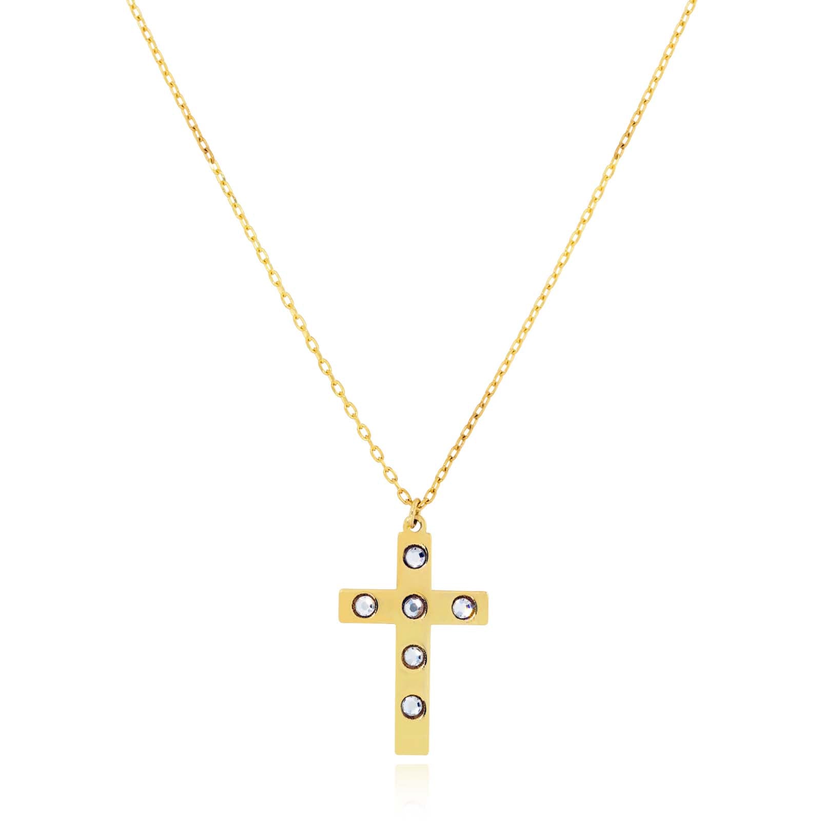 9ct Yellow Gold 45 cm Cubic Zirconia Cross Necklace