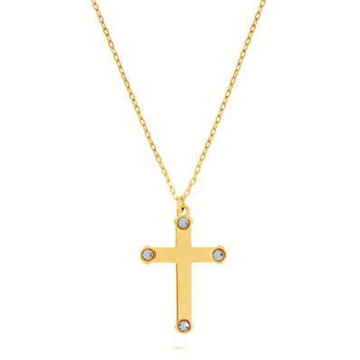 9ct Yellow Gold  45 cm Cubic Zirconia Cross Necklace