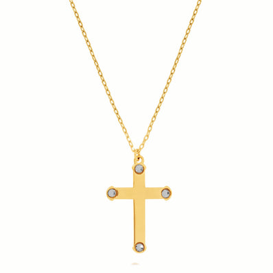 9ct Yellow Gold  45 cm Cubic Zirconia Cross Necklace