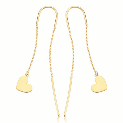 9ct Yellow Gold Heart Threaded Earrings