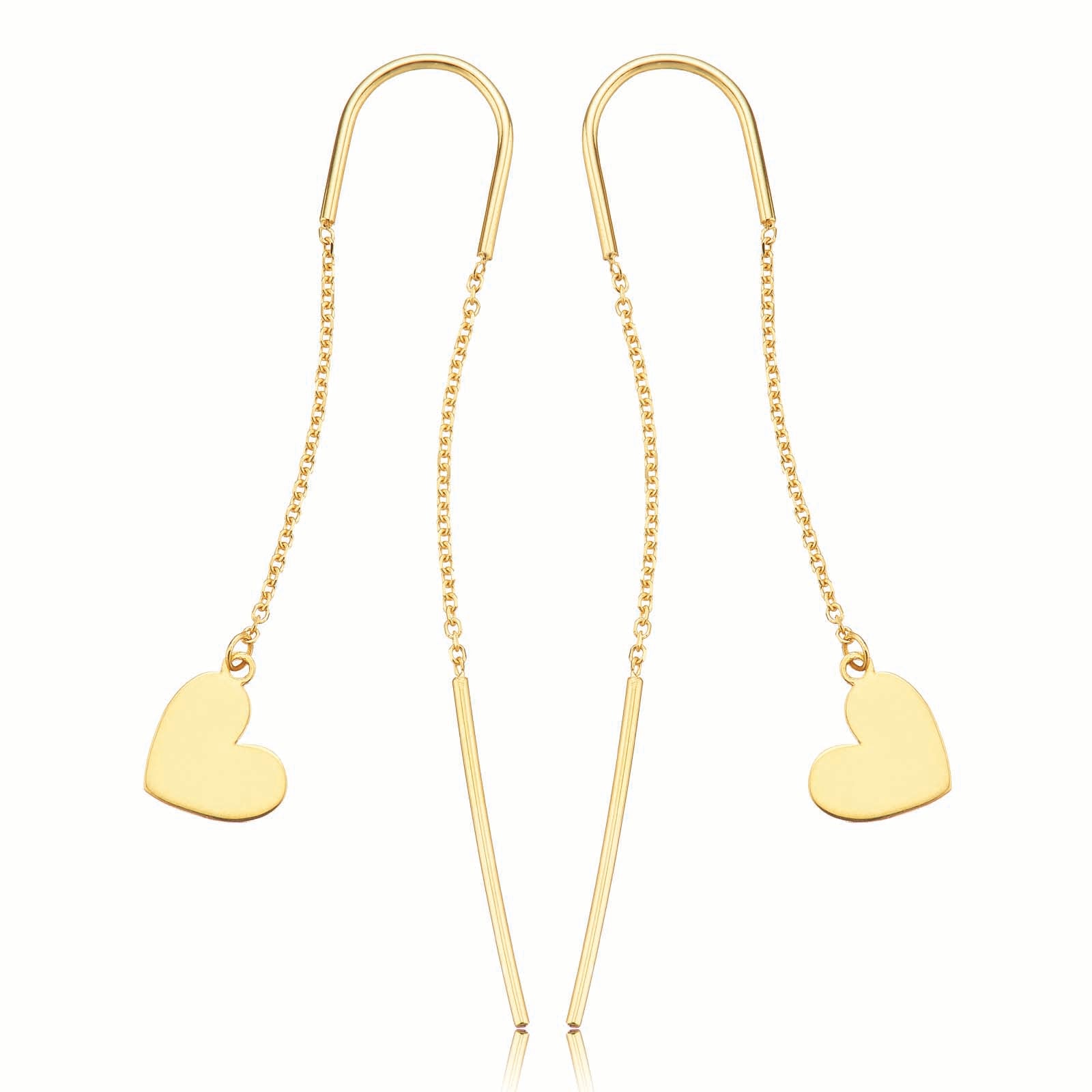 9ct Yellow Gold Heart Threaded Earrings