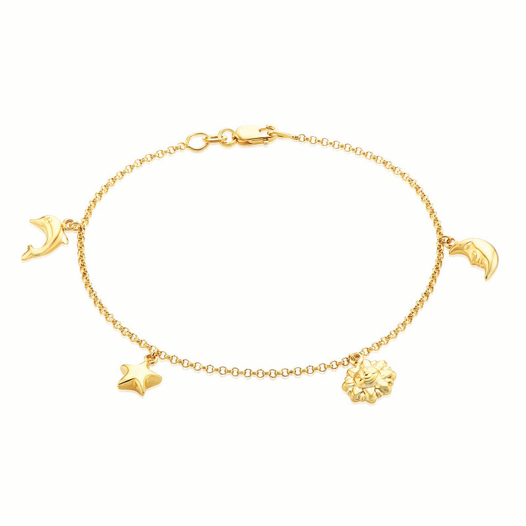 Beyond the boundaries of our imaginations, our souls take flight. A chain  link bracelet in 18k gold plat… | Moon bracelet, Gold charm bracelet, Lucky  charm bracelet