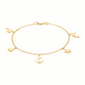 9ct Yellow Gold & Silver-filled Dolphin, Shell, Starfish and Anchor Charm Bracelet